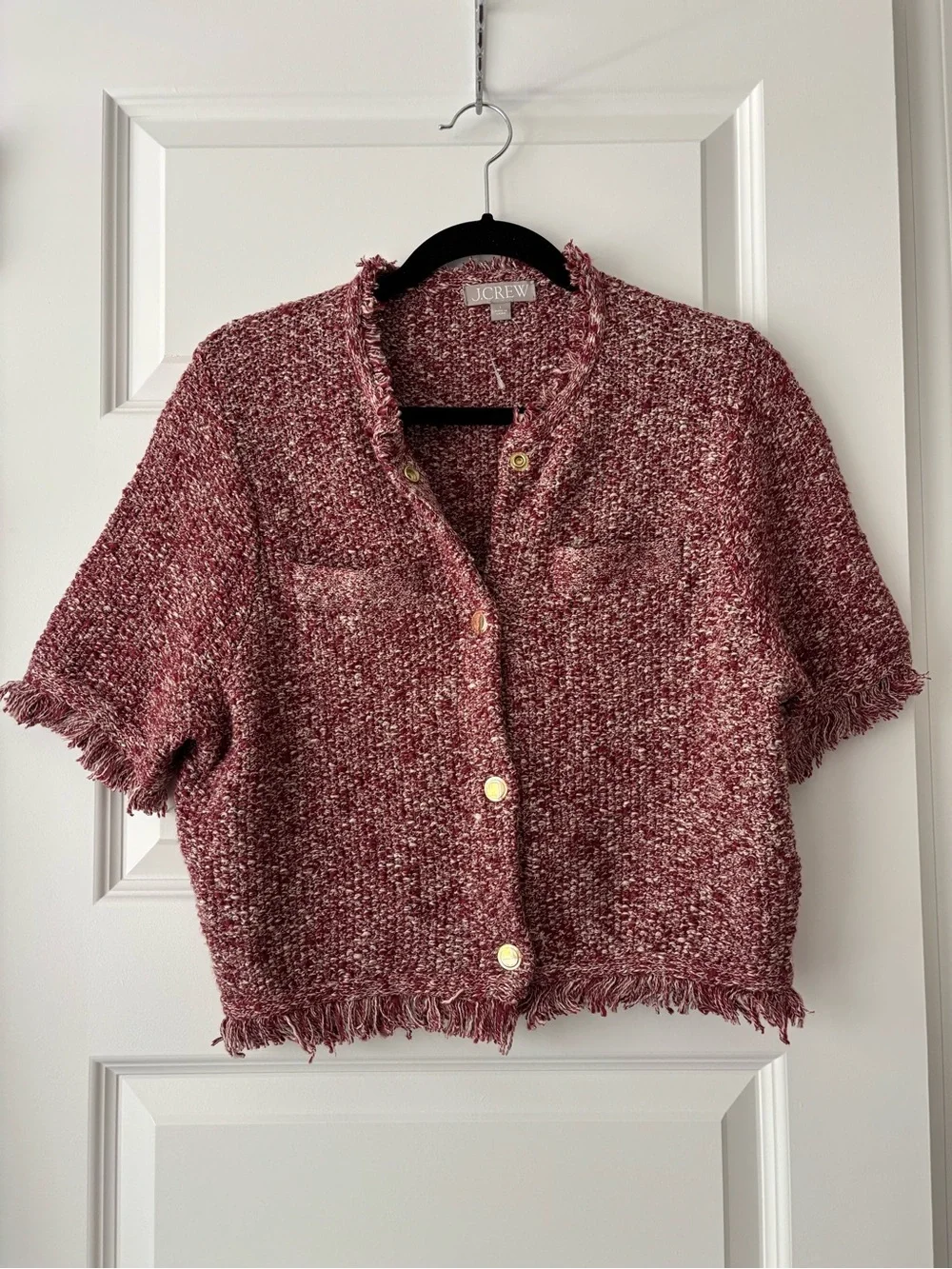 J.Crew Tweed Fringe Jacket Burgundy Jacket Size L